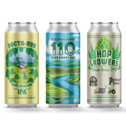 CANS Docta-Ron NZ IPA/Russian River 110 WC Pils/Hop Grower's Tribute Series 12 pk Case *SHIPPING IN CA ONLY*